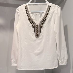 Cleopatra Beaded Neckline White Blouse